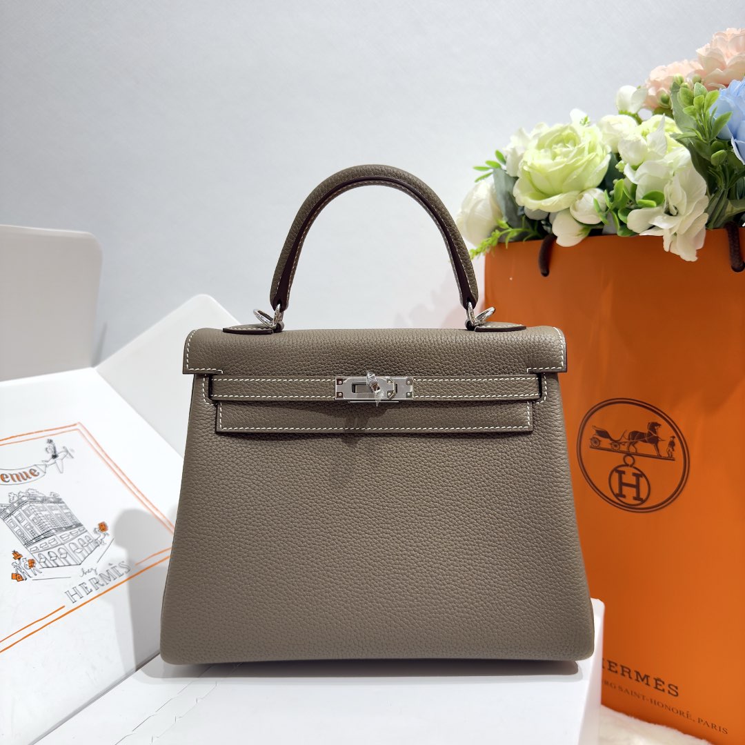 Hermes Kelly 25 Togo Retourn Etoupe PHW